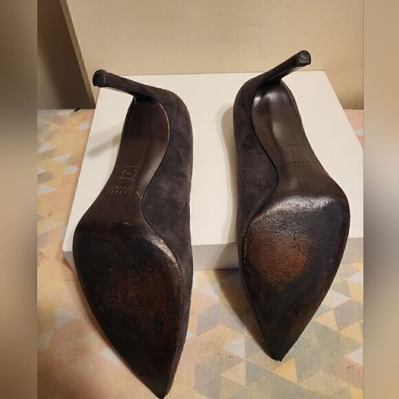 Stuart Weitzman Gray Luxe Suede Pointy Toe Stilleto Heel Pumps sz.9 Ret $425 - Picture 9 of 11